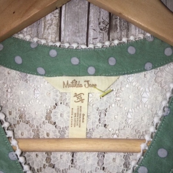 Matilda Jane Enticing Eyelet Green Polka Dot Blouse - Picture 6 of 8